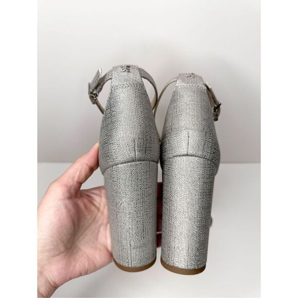 Sam‎ Edelman Sandals Womens Size 9.5 Silver Ankle Strap Metallic Block Heel - Picture 7 of 12